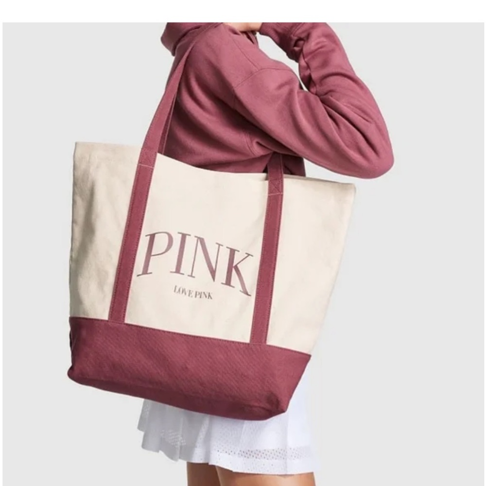 PINK Victoria's Secret Love Pink Tote Bag - Cream and Pink